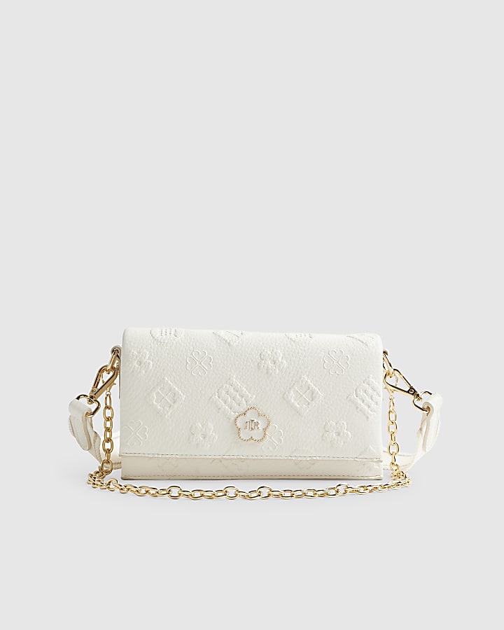 River Island Cream Embossed Monogram Cross Body Bag