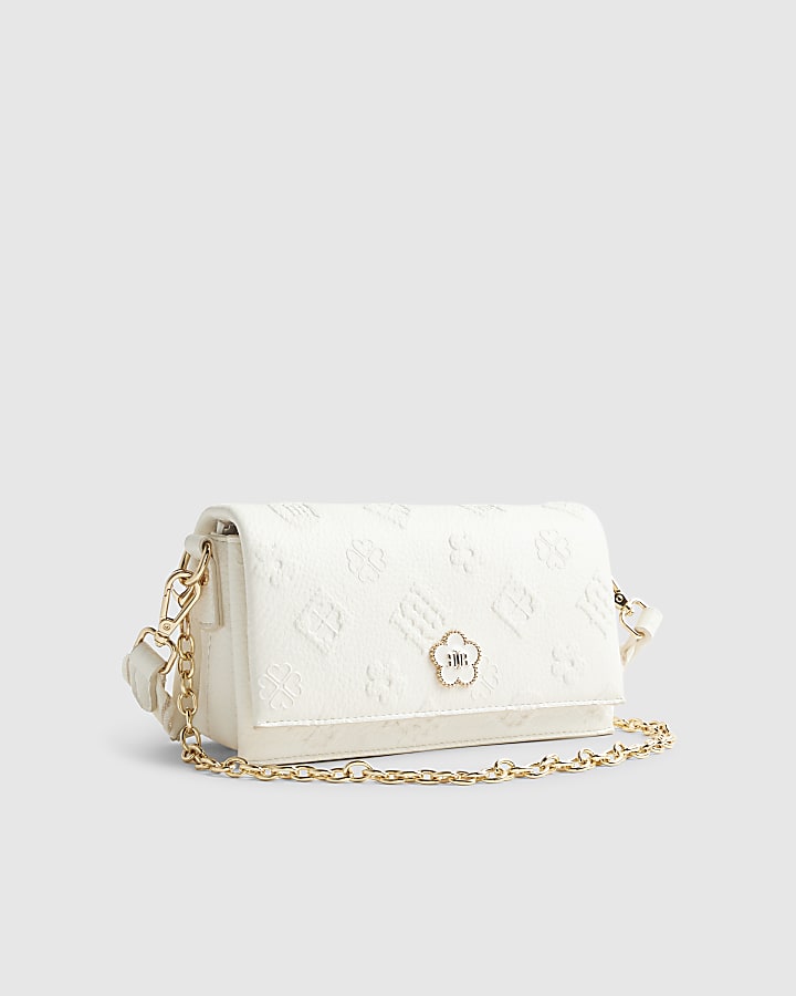 River Island Cream Embossed Monogram Cross Body Bag