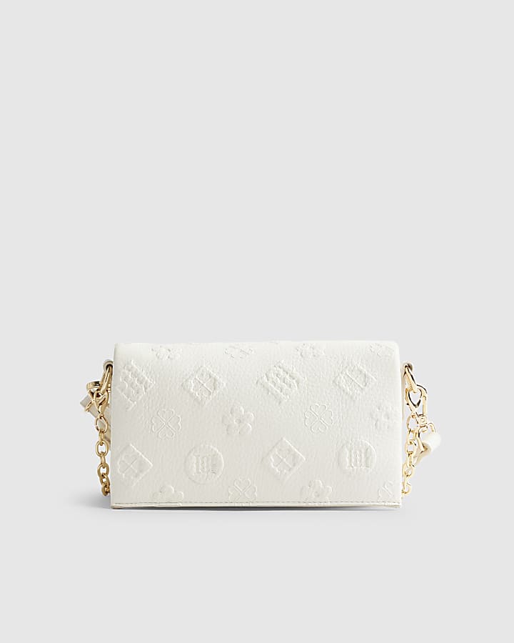 River Island Cream Embossed Monogram Cross Body Bag