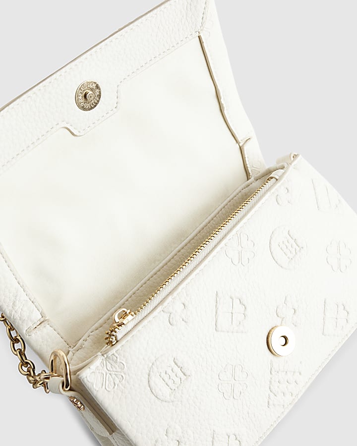 river island Cream Embossed Monogram Cross Body Bag