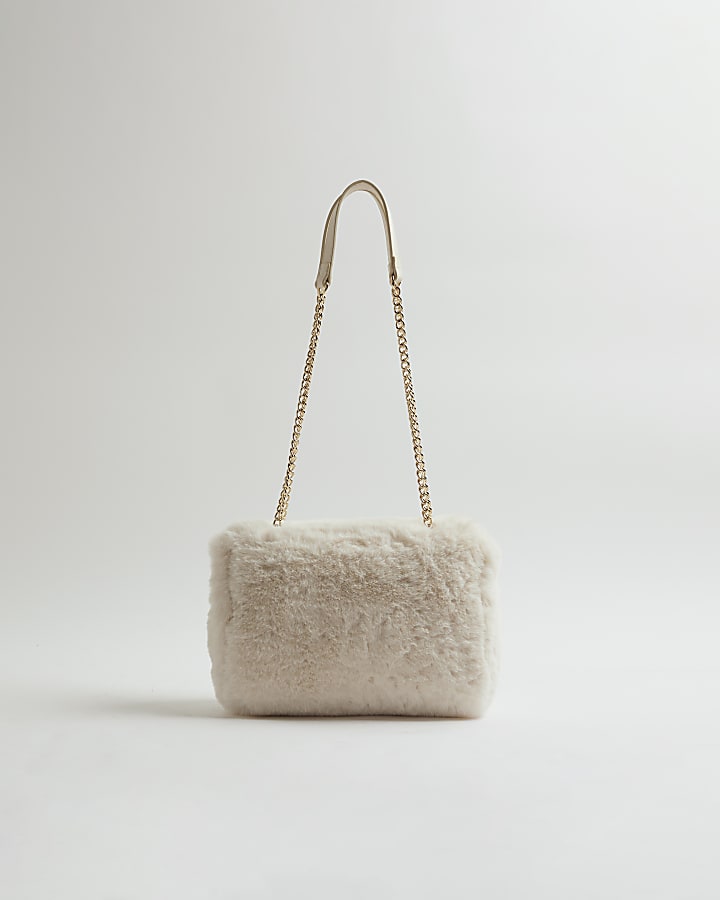 River Island Cream Faux Fur Embellished Shoulder Bag