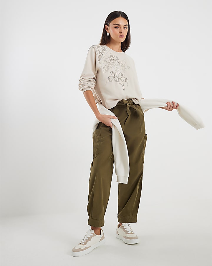 River Island Cream Flower Diamante Embellished Sweatshirt