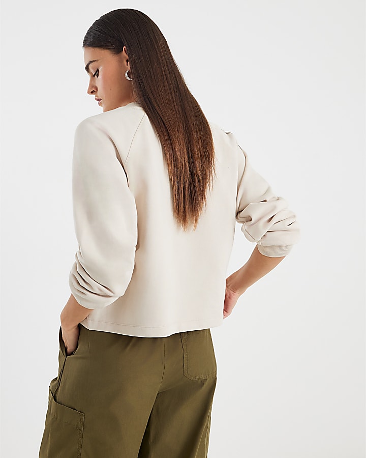 River Island Cream Flower Diamante Embellished Sweatshirt