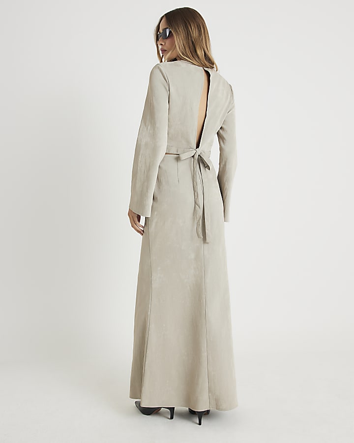 River Island Cream Hammered Faux Leather Midi Skirt