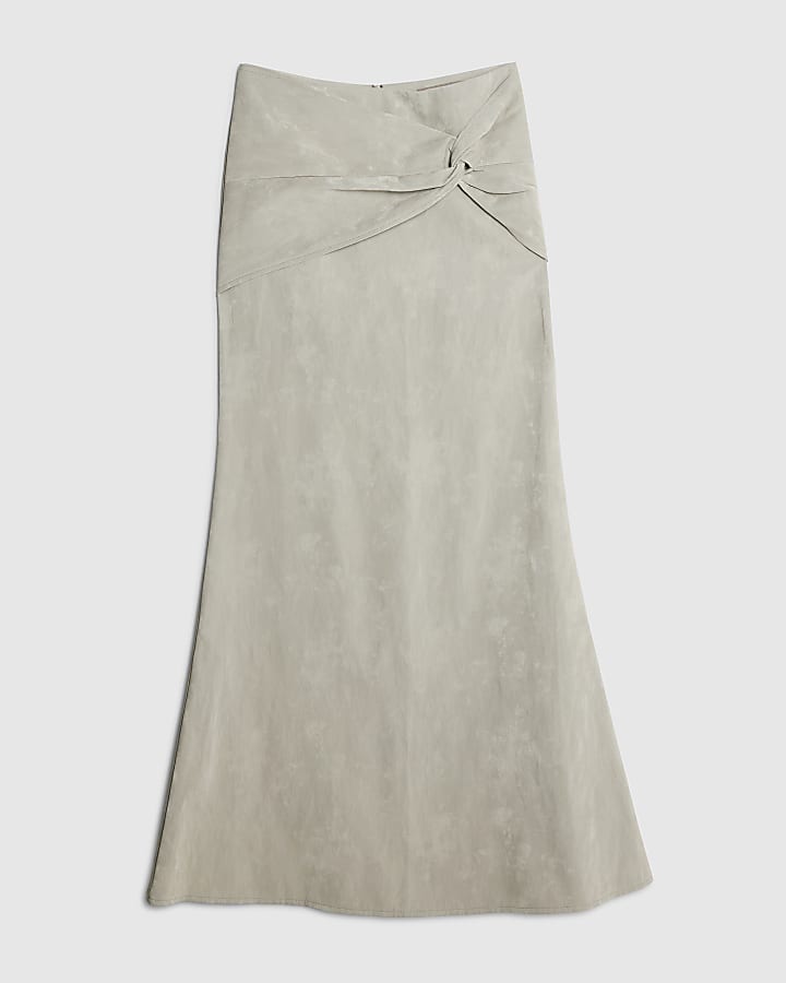 river island Cream Hammered Faux Leather Midi Skirt