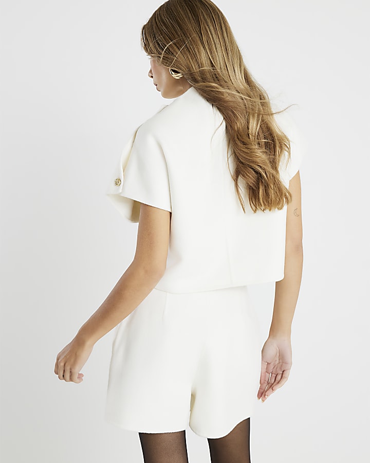 river island Cream Handmade Wool Blend Buttoned Skort