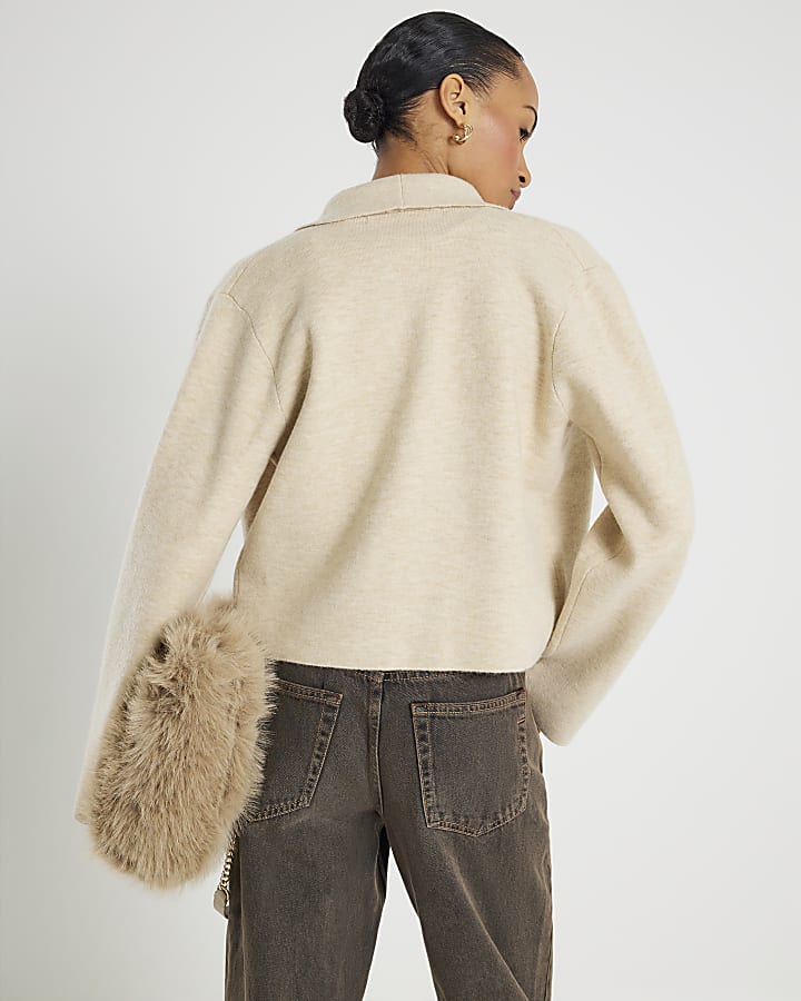 River Island Cream Knitted Short Waterfall Cardigan