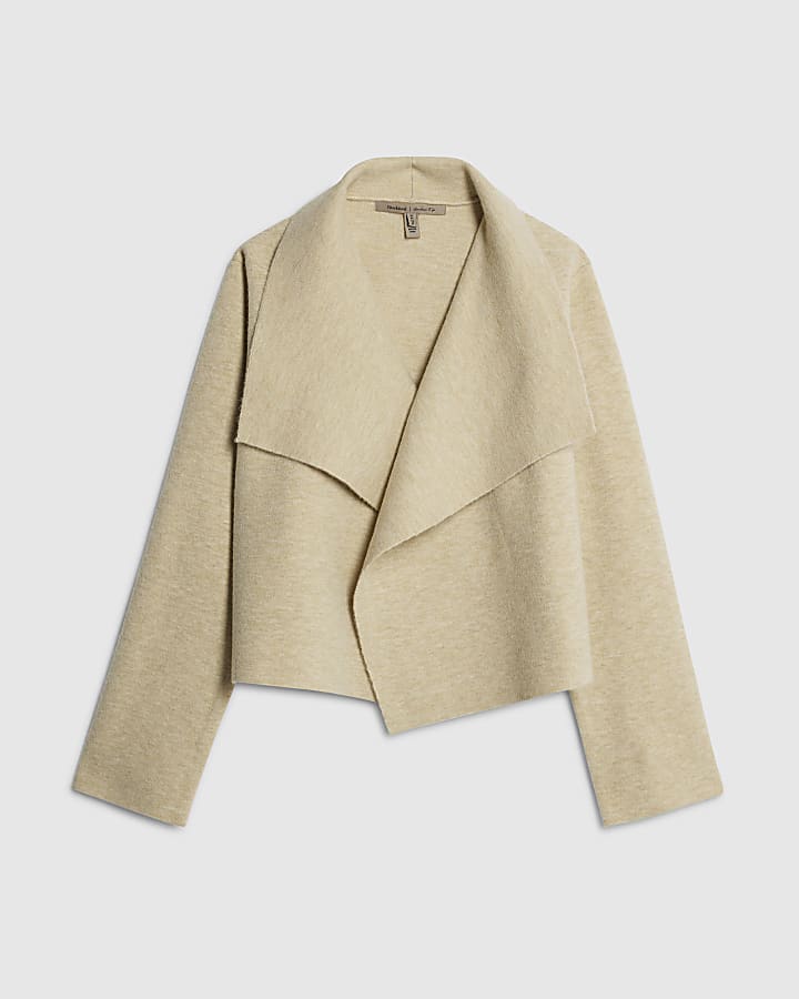 river island Cream Knitted Short Waterfall Cardigan