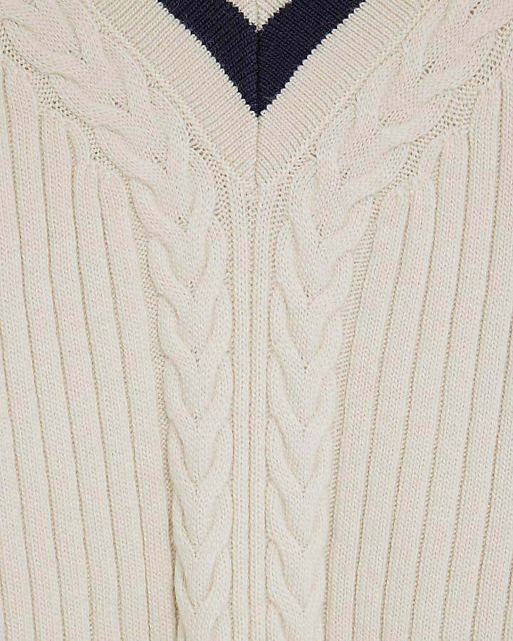 River Island Cream Knitted Stripe Detail Zip Up Jumper