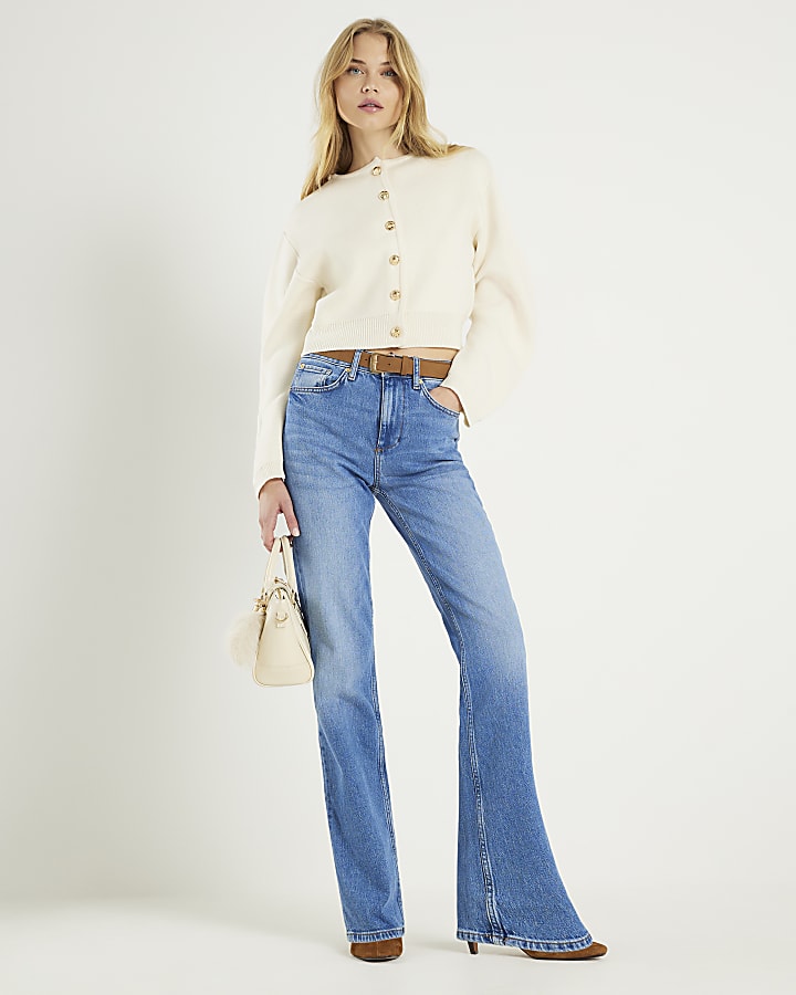 River Island Cream Knitted Structured Sleeve Cardigan