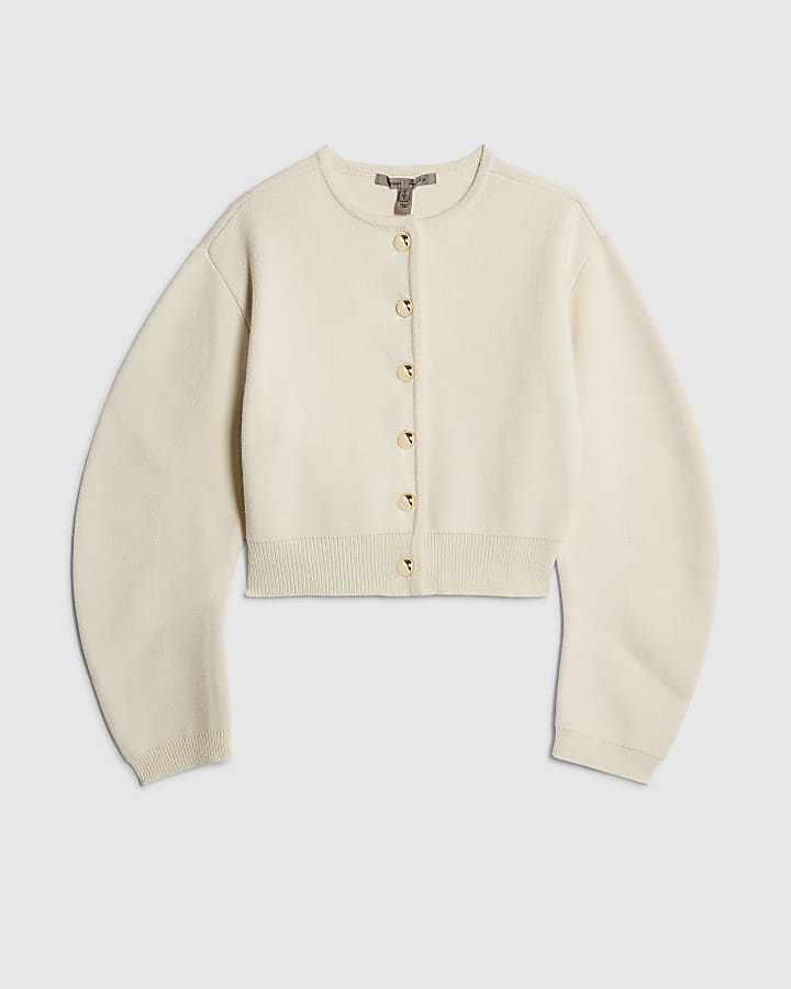 river island Cream Knitted Structured Sleeve Cardigan