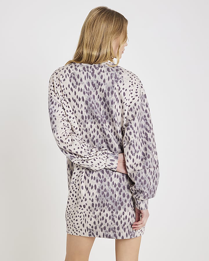 River Island Cream Leopard Print Mini Sweatshirt Dress