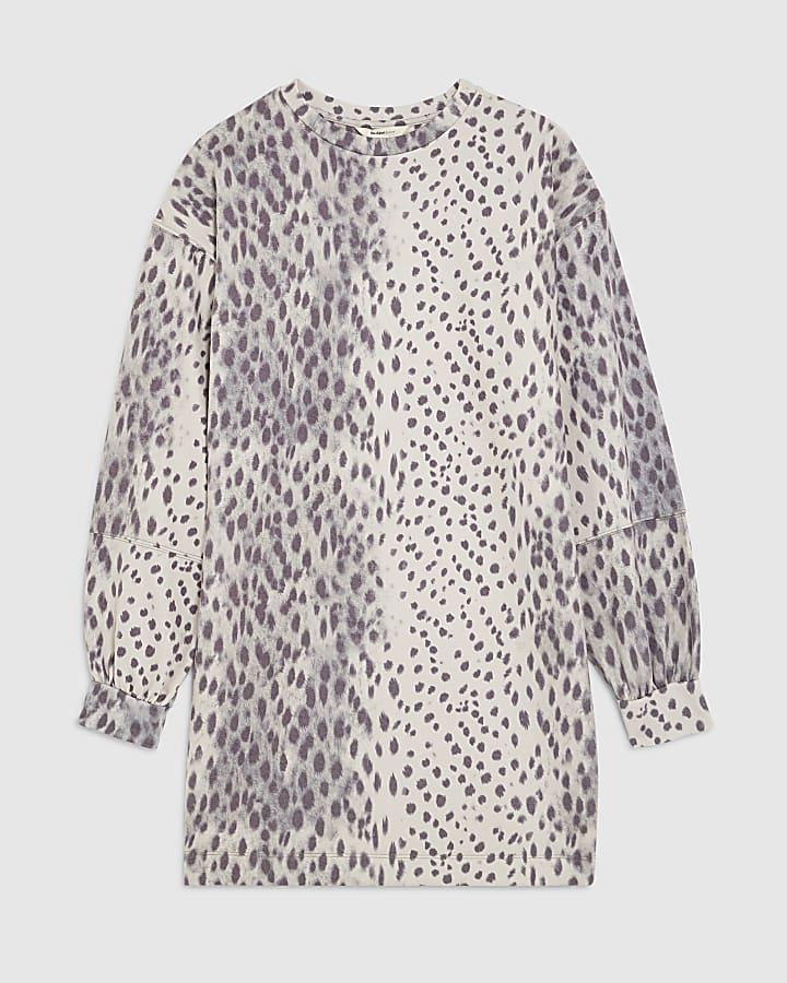 river island Cream Leopard Print Mini Sweatshirt Dress