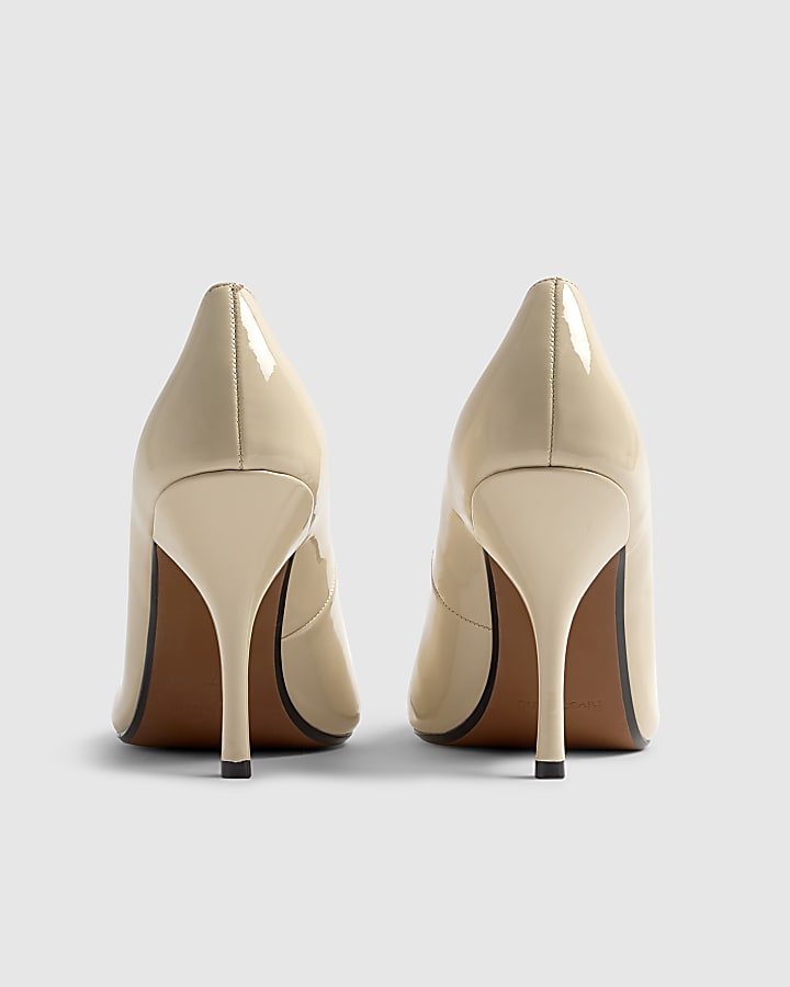 River Island Cream Long Chisel Toe Patent Court Heels