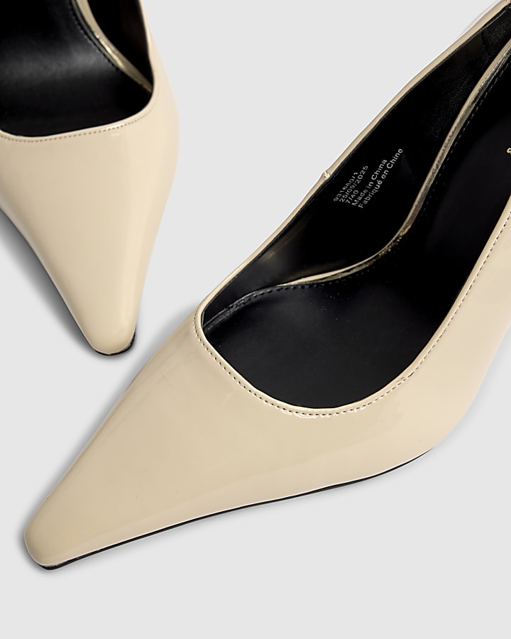 River Island Cream Long Chisel Toe Patent Court Heels