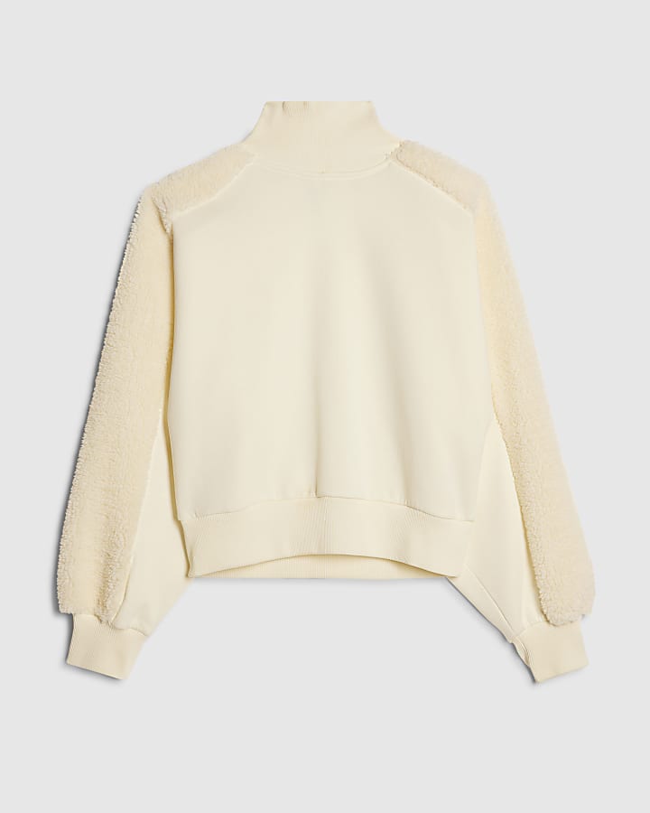 river island Cream Long Sleeve Borg Detail Sweatshirt