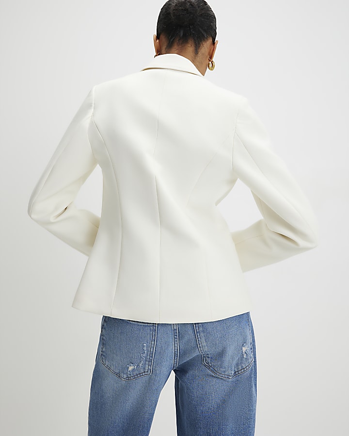 River Island Cream Long Sleeve Double Breasted Blazer