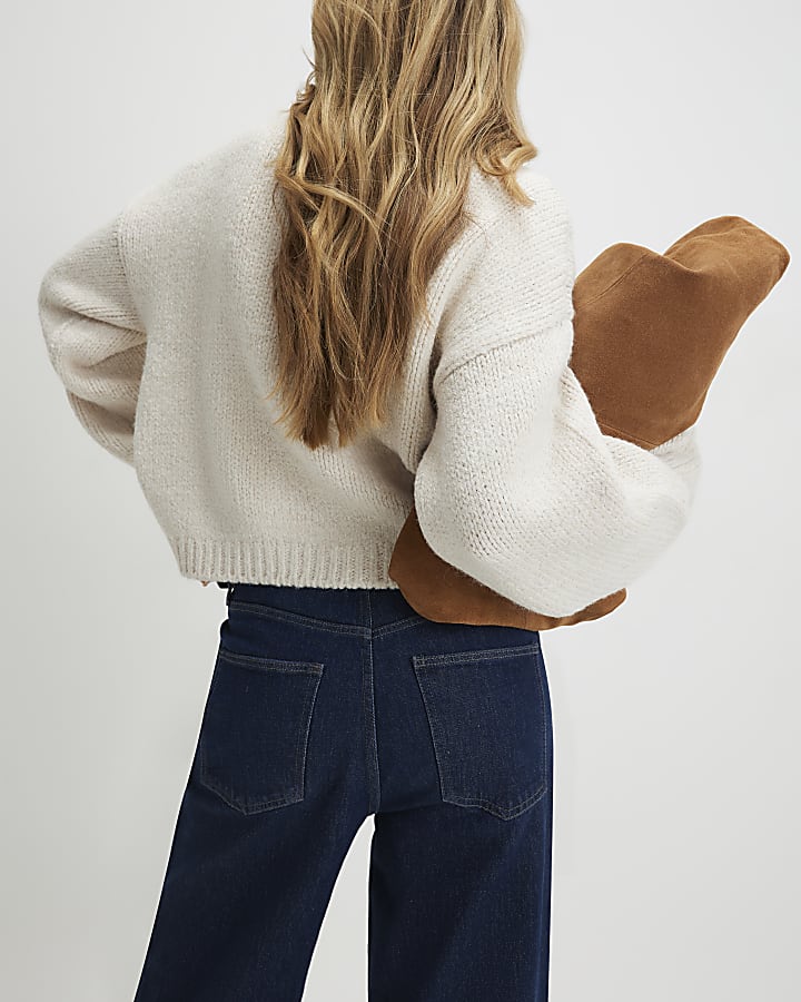 River Island Cream Long Sleeve Embroidered Flower Jumper