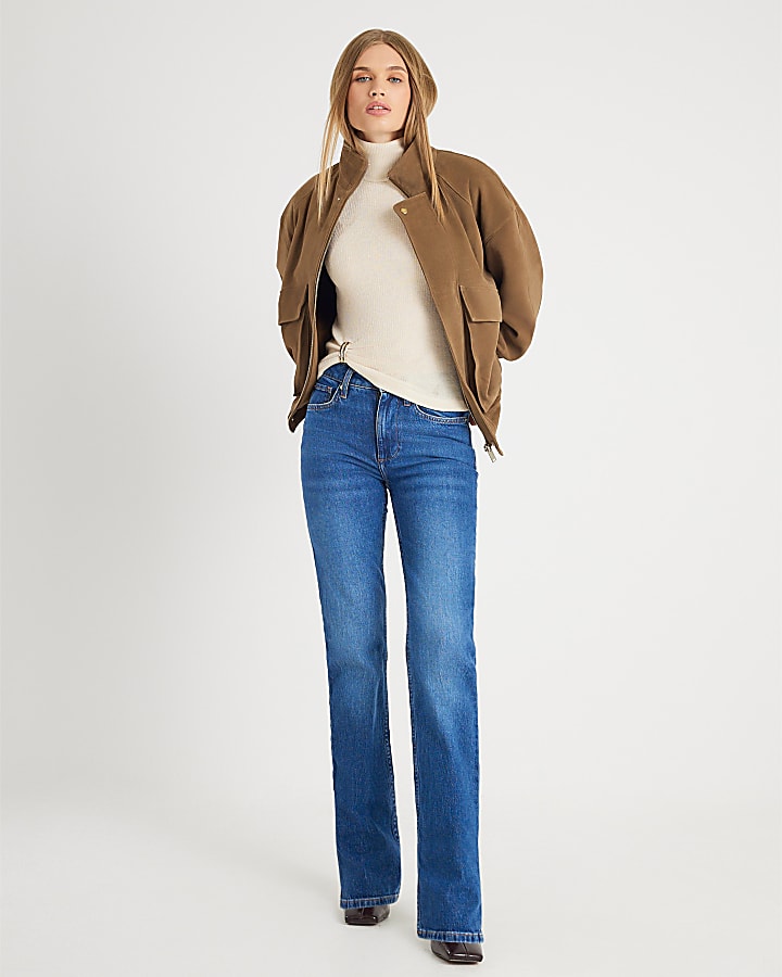 River Island Cream Long Sleeve Gold Detail Roll Neck Top