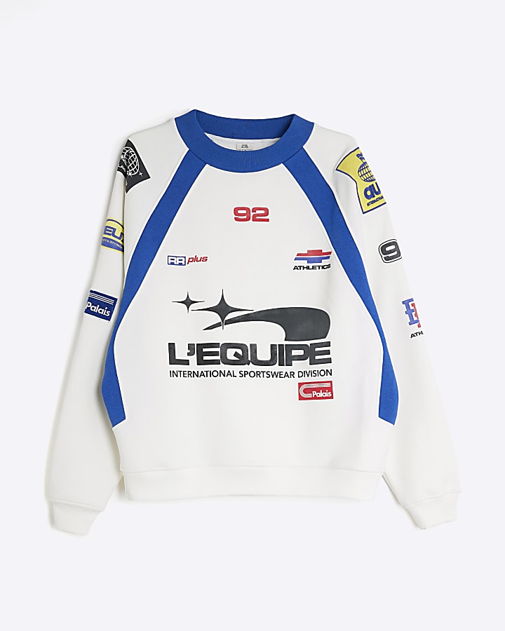river island Cream Long Sleeve L'Equipe Sports Sweatshirt