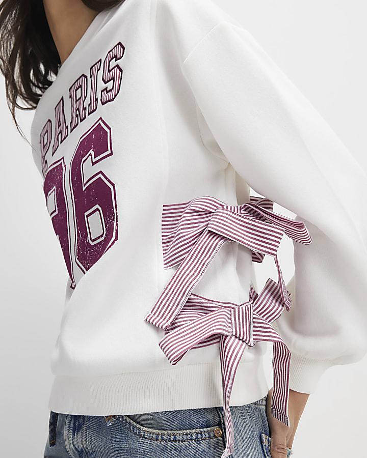 River Island Cream Long Sleeve Paris Bow Sweatshirt