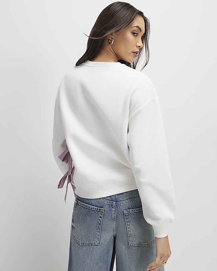 River Island Cream Long Sleeve Paris Bow Sweatshirt