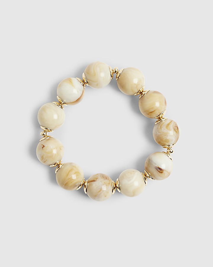 River Island Cream Marble Effect Sphere Stretch Bracelet