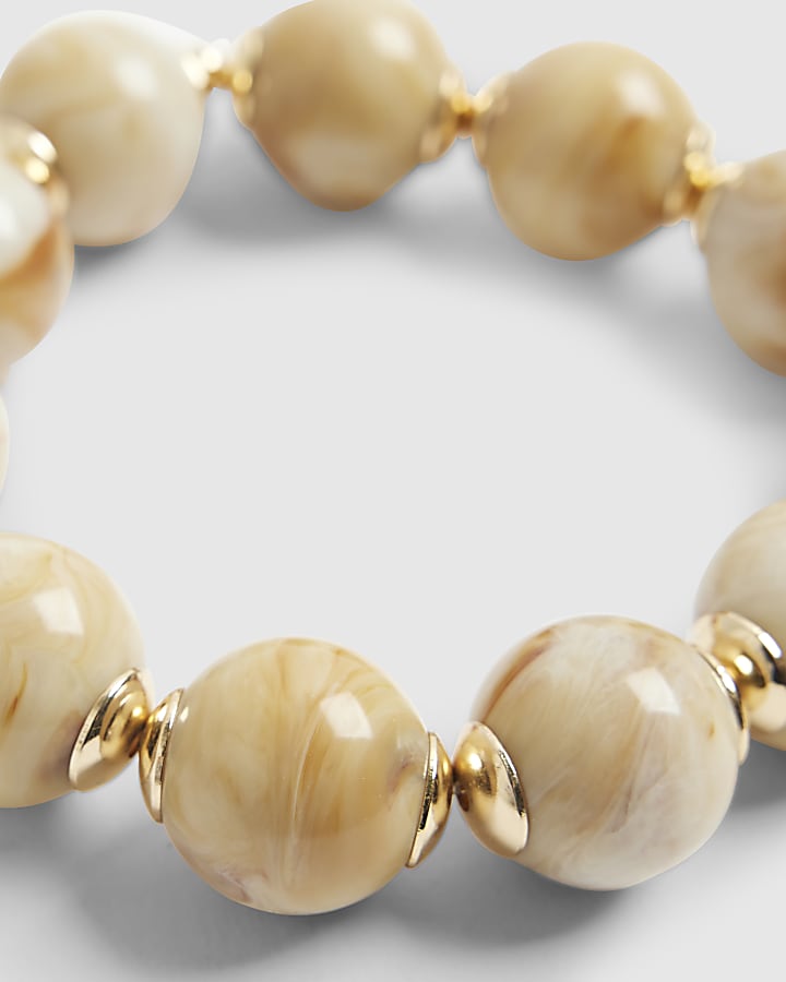 River Island Cream Marble Effect Sphere Stretch Bracelet