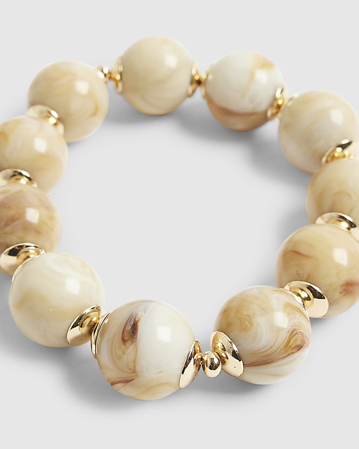 river island Cream Marble Effect Sphere Stretch Bracelet