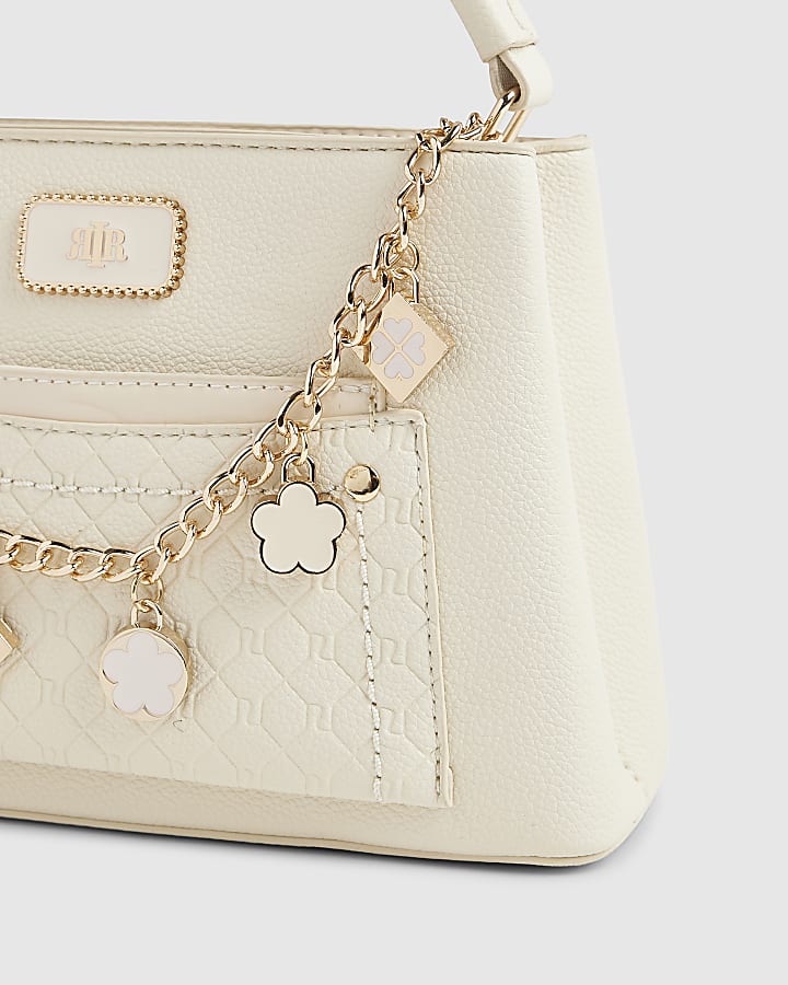 River Island Cream Monogram Pocket Front Charmed Tote Bag