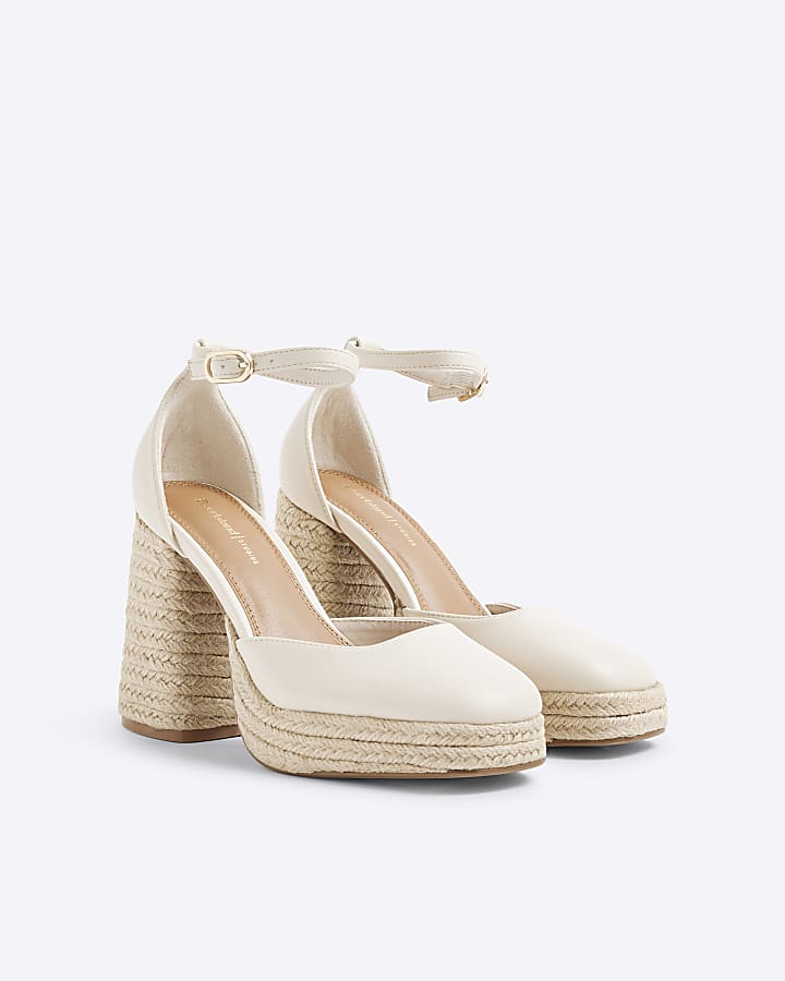 River Island Cream Raffia Platform Block Heeled Shoes
