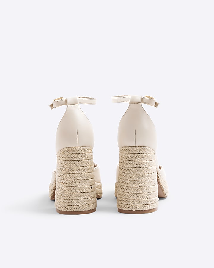 River Island Cream Raffia Platform Block Heeled Shoes