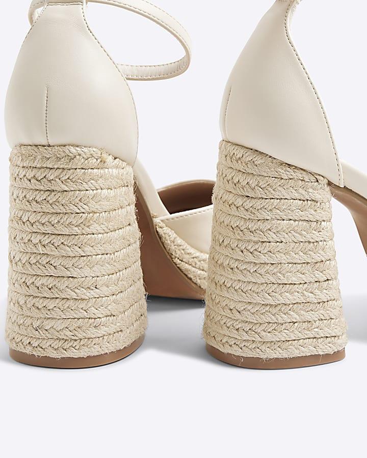 River Island Cream Raffia Platform Block Heeled Shoes