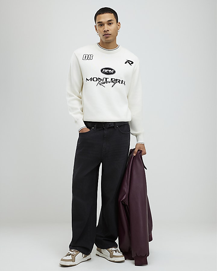 River Island Cream Regular Fit Montprix Knitted Sweatshirt