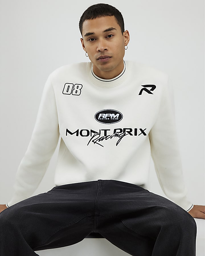 River Island Cream Regular Fit Montprix Knitted Sweatshirt