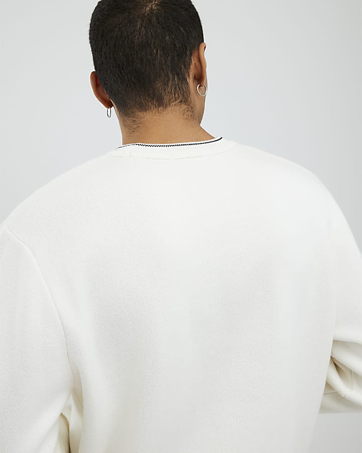 River Island Cream Regular Fit Montprix Knitted Sweatshirt