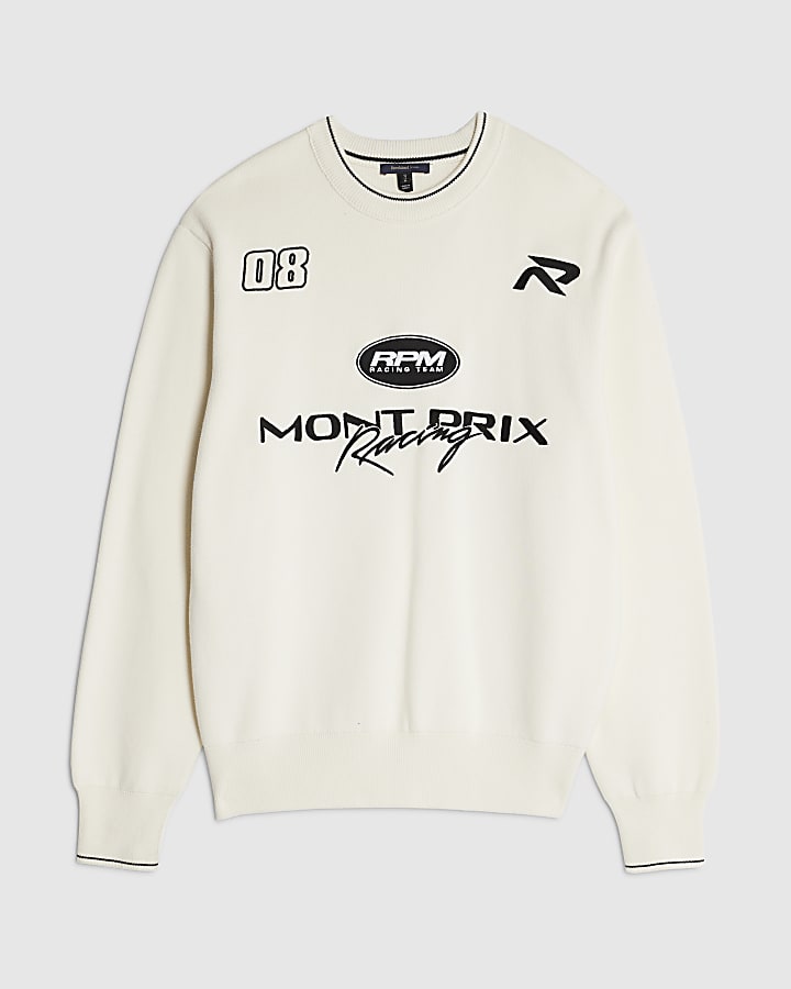 river island Cream Regular Fit Montprix Knitted Sweatshirt