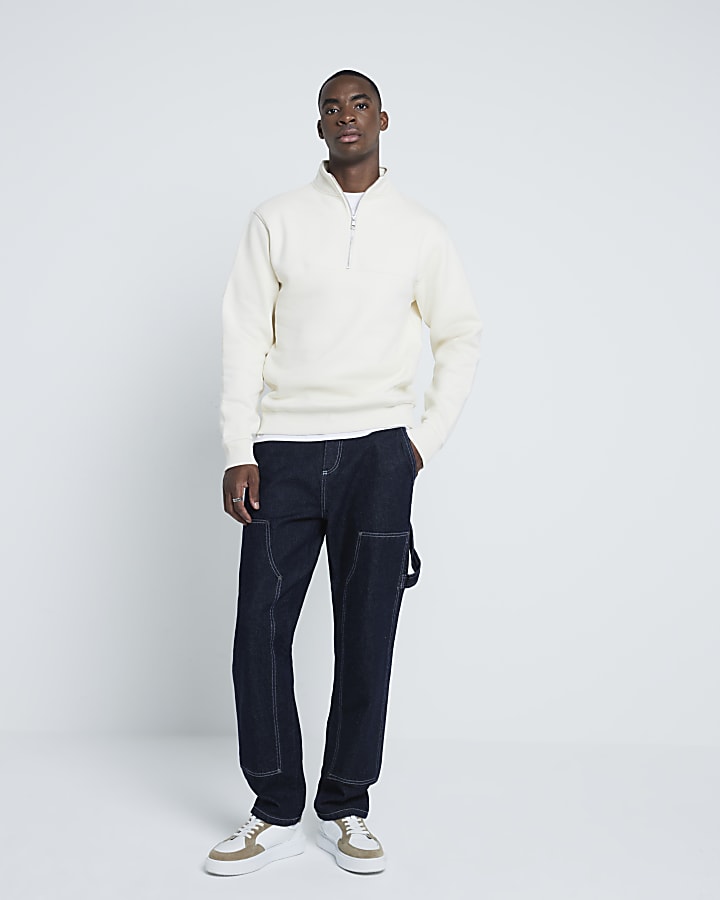 River Island Cream Regular Fit Zip Funnel Sweatshirt