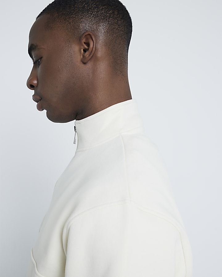 River Island Cream Regular Fit Zip Funnel Sweatshirt