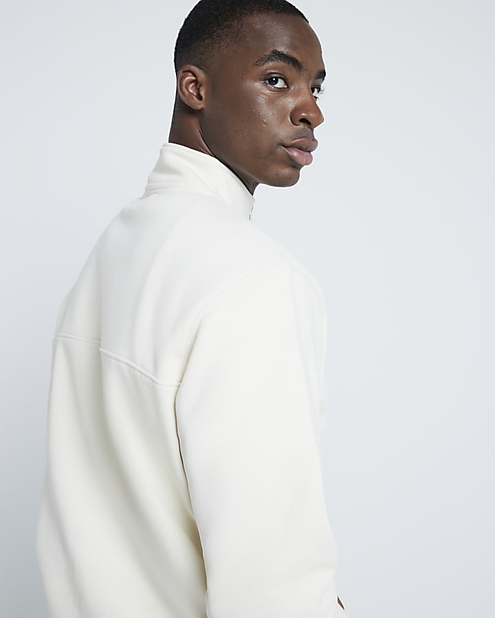 River Island Cream Regular Fit Zip Funnel Sweatshirt
