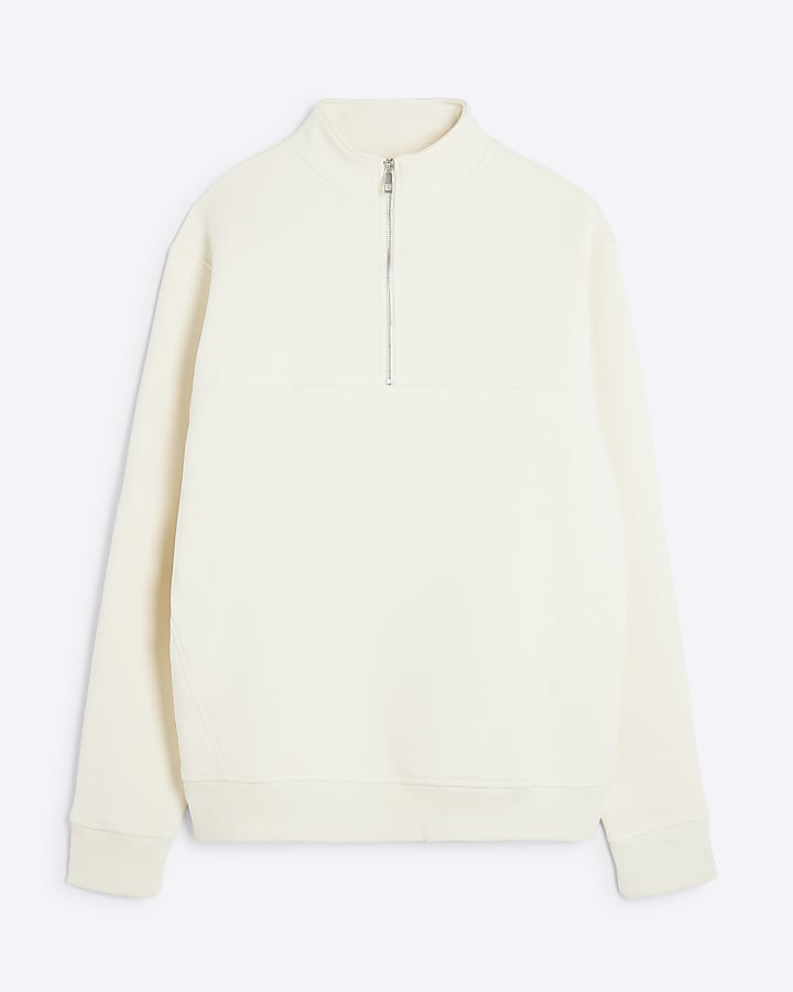 river island Cream regular fit zip funnel sweatshirt