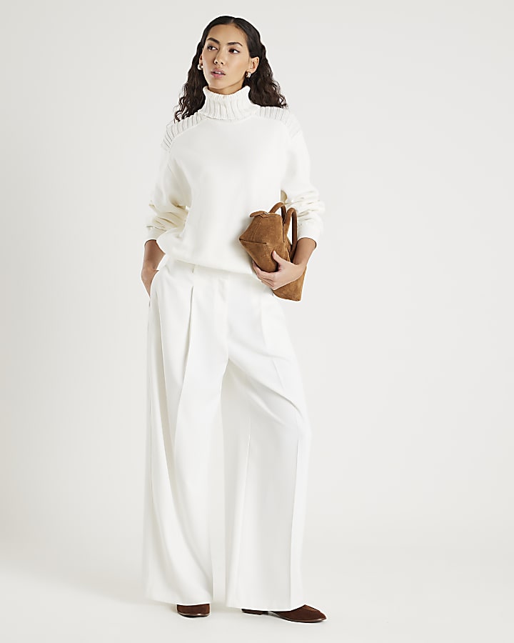 River Island Cream Roll Neck Hybrid Knit Sweatshirt