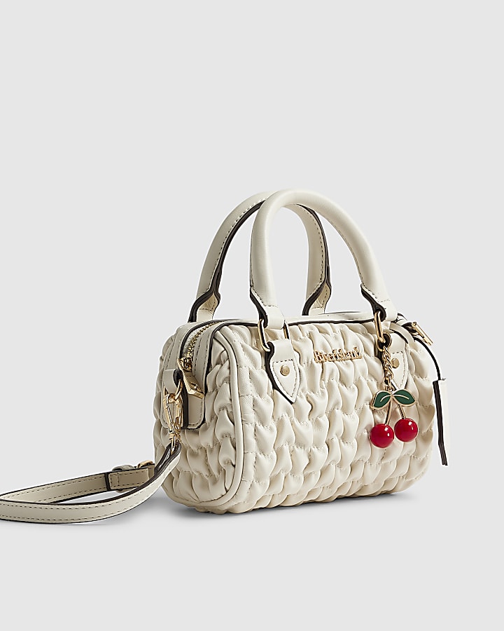River Island Cream Ruched Cherry Charm Mini Bowler Bag