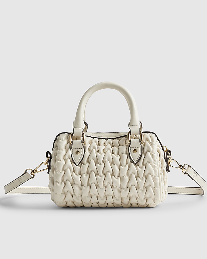 River Island Cream Ruched Cherry Charm Mini Bowler Bag
