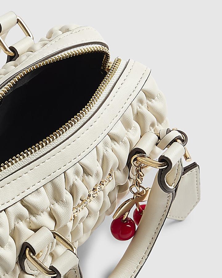 river island Cream Ruched Cherry Charm Mini Bowler Bag