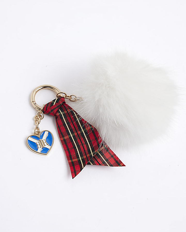 River Island Cream Scotland Faux Fur Pompom Bag Charm