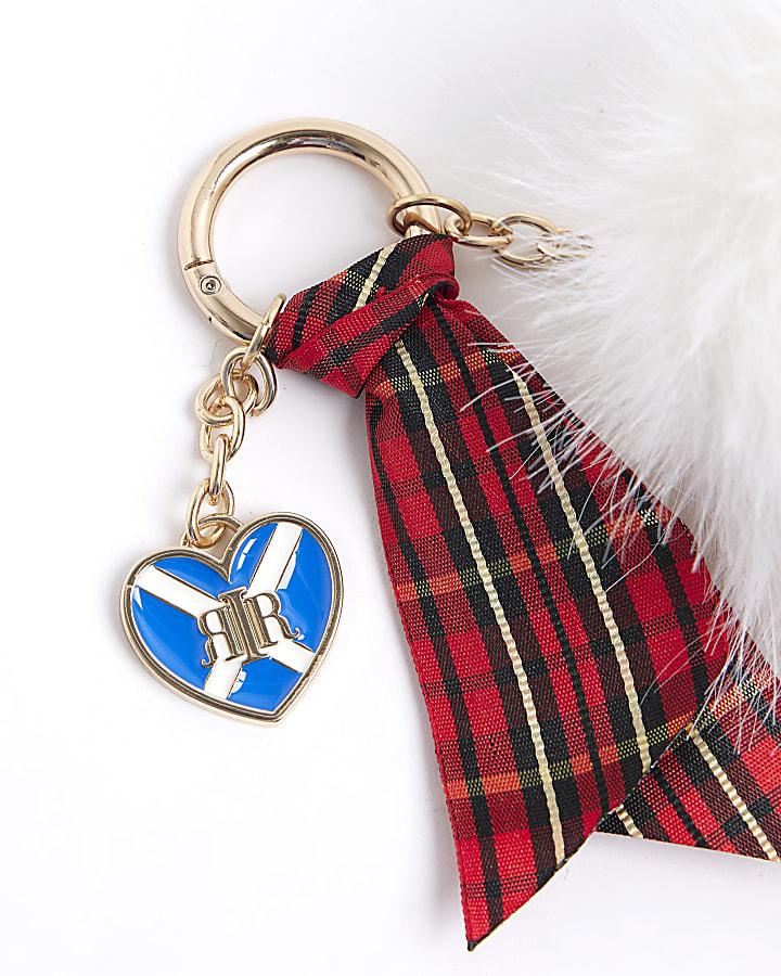 river island Cream Scotland Faux Fur Pompom Bag Charm