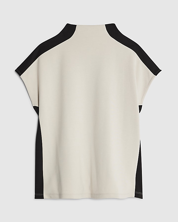 river island Cream Short Sleeve Colour Block High Neck Top