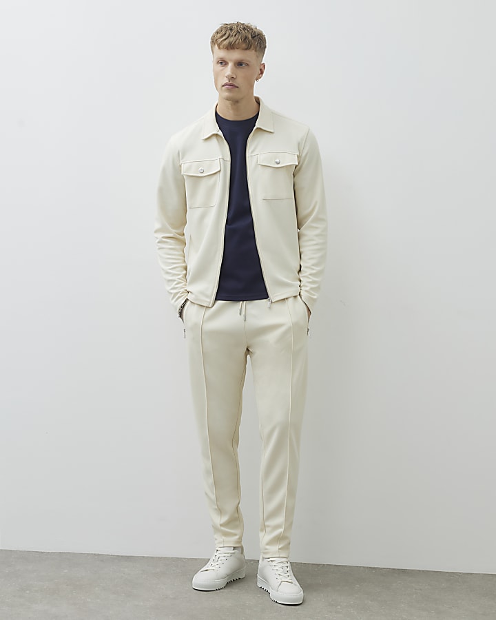 River Island Cream Slim Fit Double Pocket Overshirt