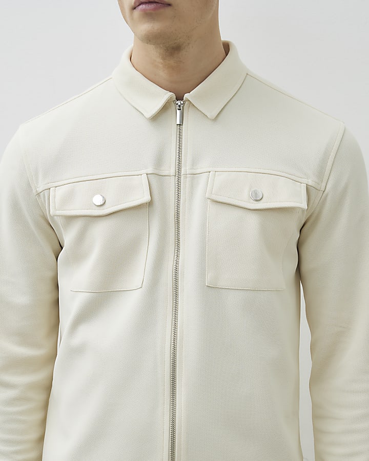 River Island Cream Slim Fit Double Pocket Overshirt